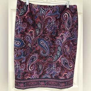 Talbots SZ 12 Straight Knee Length Classic Chic Career Skirt Blue Multi Paisley